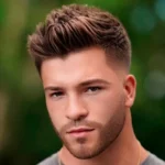 Men's Fade Haircut with Short Brush Up Quiff in Midtown NYC from Fifth Avenue Barber Shop